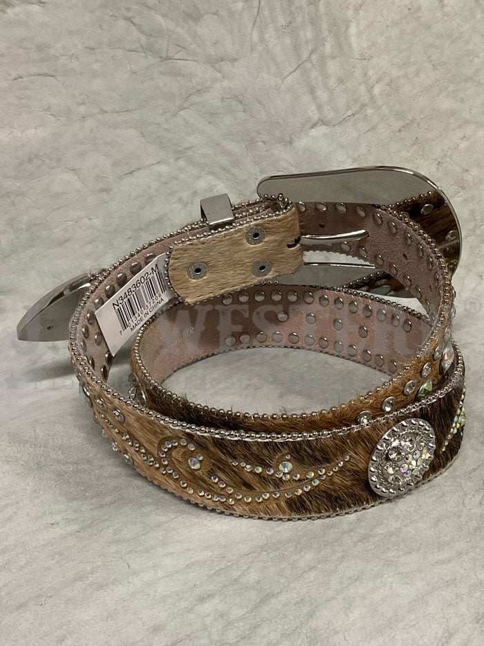 Nocona N3483602 Ladies Ladies Calf Hair Belt Brown front view. If you need any assistance with this item or the purchase of this item please call us at five six one seven four eight eight eight zero one Monday through Saturday 10:00a.m EST to 8:00 p.m EST