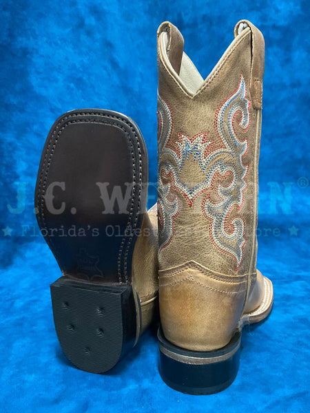 Old West BSC1818 Kids Square Toe Western Leather Boot Tan sole and back view. If you need any assistance with this item or the purchase of this item please call us at five six one seven four eight eight eight zero one Monday through Saturday 10:00a.m EST to 8:00 p.m EST