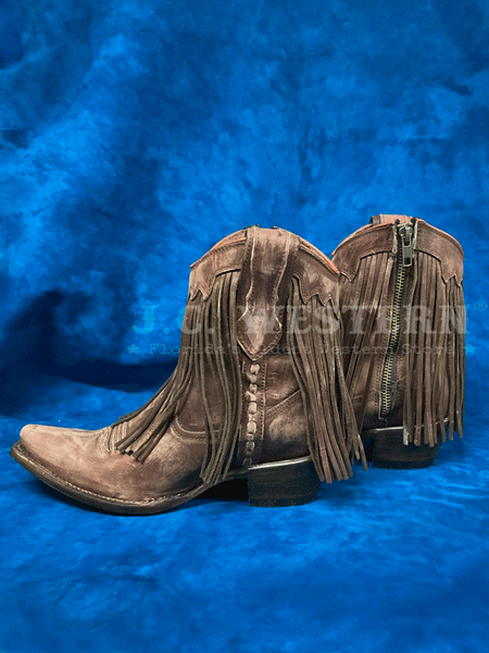 Circle G L6072 Ladies Brick Fringes Ankle Western Boot Brown side view. If you need any assistance with this item or the purchase of this item please call us at five six one seven four eight eight eight zero one Monday through Saturday 10:00a.m EST to 8:00 p.m EST