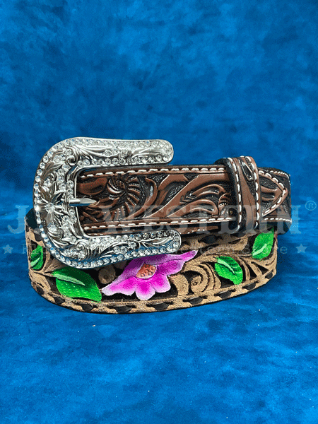 Angel Ranch D140004302 Womens Hand Painted Floral Belt Brown front view. If you need any assistance with this item or the purchase of this item please call us at five six one seven four eight eight eight zero one Monday through Saturday 10:00a.m EST to 8:00 p.m EST