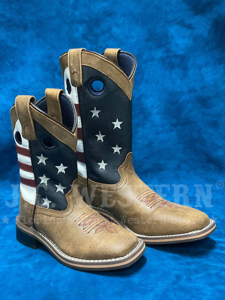 Smoky Mountain 3880 Kids Stars And Stripes Boots Vintage Brown side view children and youth sizes. If you need any assistance with this item or the purchase of this item please call us at five six one seven four eight eight eight zero one Monday through Saturday 10:00a.m EST to 8:00 p.m EST