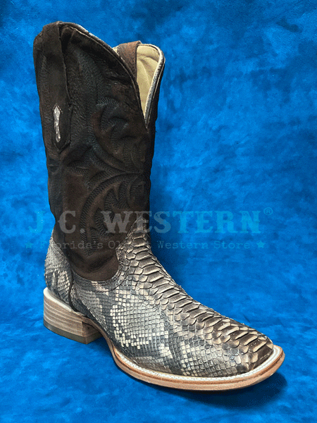 Corral A4499 Mens Python And Lamb Embroidery Square Toe Western Boot Brown front and side view. If you need any assistance with this item or the purchase of this item please call us at five six one seven four eight eight eight zero one Monday through Saturday 10:00a.m EST to 8:00 p.m EST