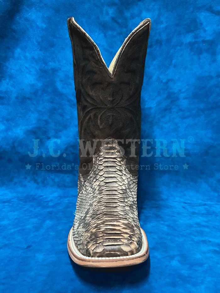 Corral A4499 Mens Python And Lamb Embroidery Square Toe Western Boot Brown front and side view. If you need any assistance with this item or the purchase of this item please call us at five six one seven four eight eight eight zero one Monday through Saturday 10:00a.m EST to 8:00 p.m EST