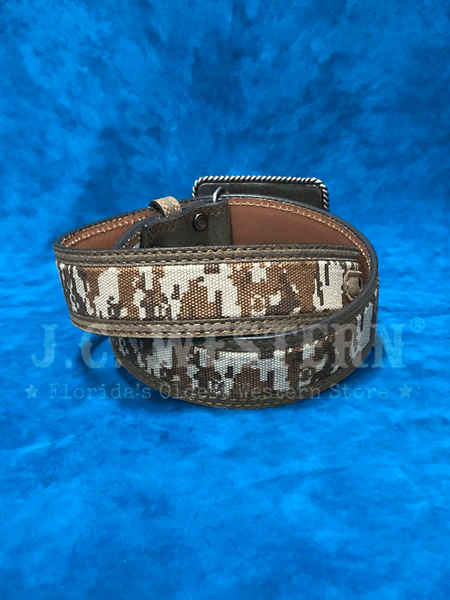 Ariat A1030844 Mens Digital Camo Belt With USA Flag Buckle Medium Brown back view. If you need any assistance with this item or the purchase of this item please call us at five six one seven four eight eight eight zero one Monday through Saturday 10:00a.m EST to 8:00 p.m EST
