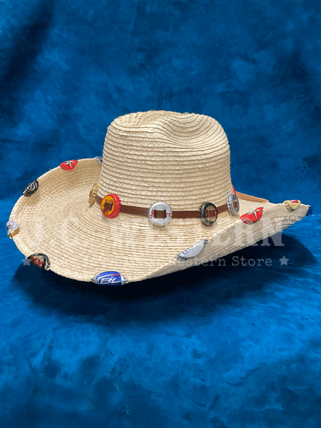 SunBody HLAST-ECO Last Call Light Palm Leaf Bottle Cap Cowboy Hat Natural front and side view. If you need any assistance with this item or the purchase of this item please call us at five six one seven four eight eight eight zero one Monday through Saturday 10:00a.m EST to 8:00 p.m EST