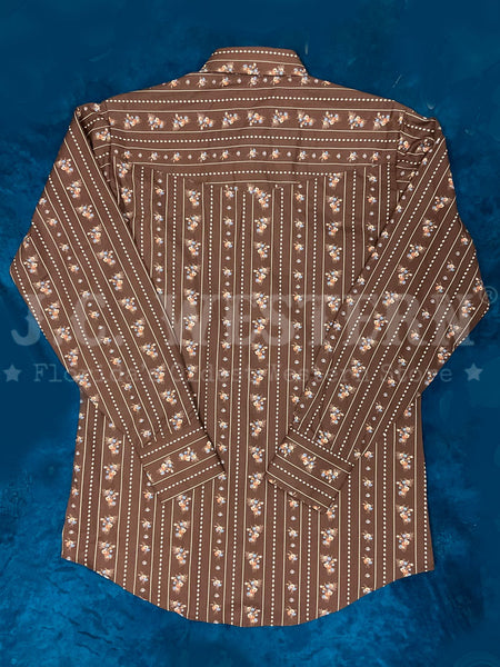 Ely Cattleman 2027095-BN Mens Long Sleeve Snap Shirt Brown back view. If you need any assistance with this item or the purchase of this item please call us at five six one seven four eight eight eight zero one Monday through Saturday 10:00a.m EST to 8:00 p.m EST