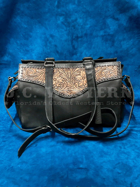 Nocona N770010701 Womens Stacey Style Conceal Carry Satchel Black front view showing hand handle. If you need any assistance with this item or the purchase of this item please call us at five six one seven four eight eight eight zero one Monday through Saturday 10:00a.m EST to 8:00 p.m EST