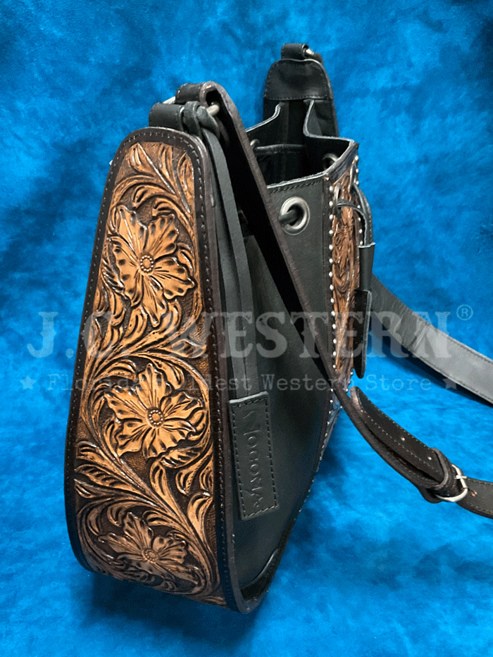 Nocona N770010501 Womens Stacey Style Conceal Carry Bucket Purse Black front view standing. If you need any assistance with this item or the purchase of this item please call us at five six one seven four eight eight eight zero one Monday through Saturday 10:00a.m EST to 8:00 p.m EST