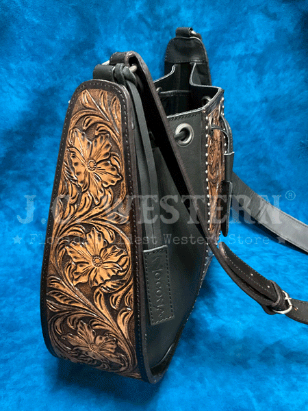 Nocona N770010501 Womens Stacey Style Conceal Carry Bucket Purse Black front and side view. If you need any assistance with this item or the purchase of this item please call us at five six one seven four eight eight eight zero one Monday through Saturday 10:00a.m EST to 8:00 p.m EST