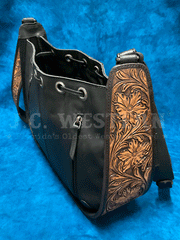 Nocona N770010501 Womens Stacey Style Conceal Carry Bucket Purse Black back and side view. If you need any assistance with this item or the purchase of this item please call us at five six one seven four eight eight eight zero one Monday through Saturday 10:00a.m EST to 8:00 p.m EST