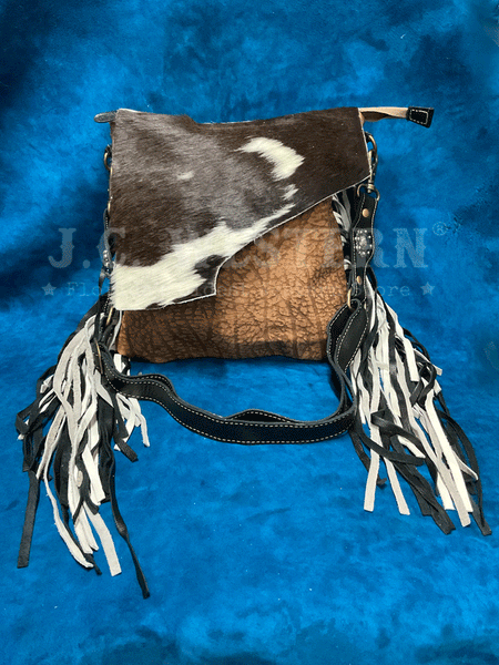 Myra Bag S-7949 Womens Stratford Trail Fringed Concealed-Carry Bag Black And White front view . If you need any assistance with this item or the purchase of this item please call us at five six one seven four eight eight eight zero one Monday through Saturday 10:00a.m EST to 8:00 p.m EST