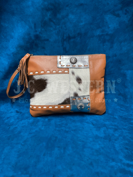 Myra Bag S-8384 Womens Concho Ranch Trail Pouch Tan front view. If you need any assistance with this item or the purchase of this item please call us at five six one seven four eight eight eight zero one Monday through Saturday 10:00a.m EST to 8:00 p.m EST