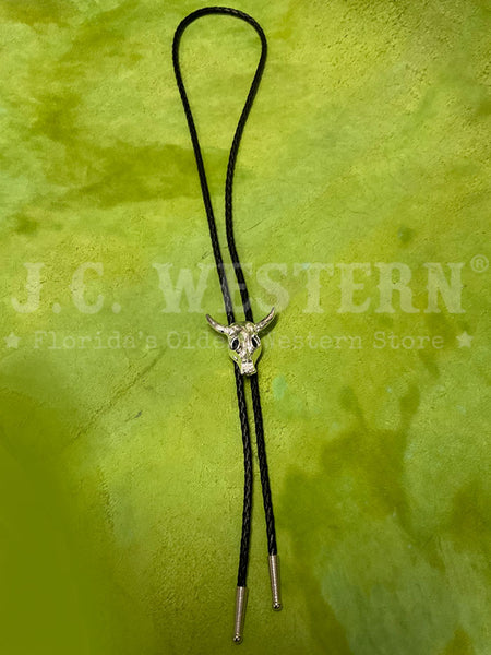 Fashionwest 1101S Skull Western Bolo Tie Silver front view. If you need any assistance with this item or the purchase of this item please call us at five six one seven four eight eight eight zero one Monday through Saturday 10:00a.m EST to 8:00 p.m EST