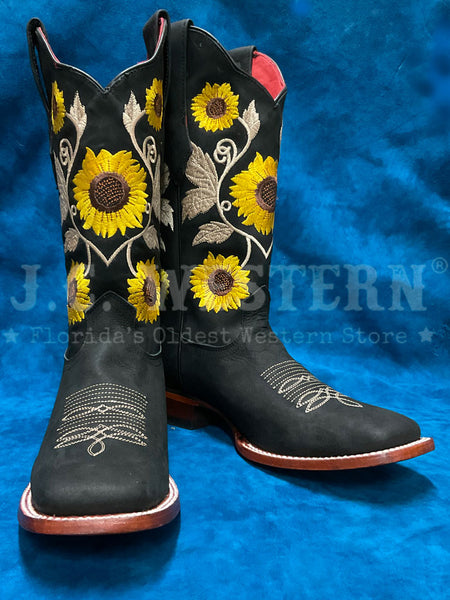 Los Altos 322G6205 Ladies CRAZY Flower Embroidery Boot Black front and inner side view. If you need any assistance with this item or the purchase of this item please call us at five six one seven four eight eight eight zero one Monday through Saturday 10:00a.m EST to 8:00 p.m EST