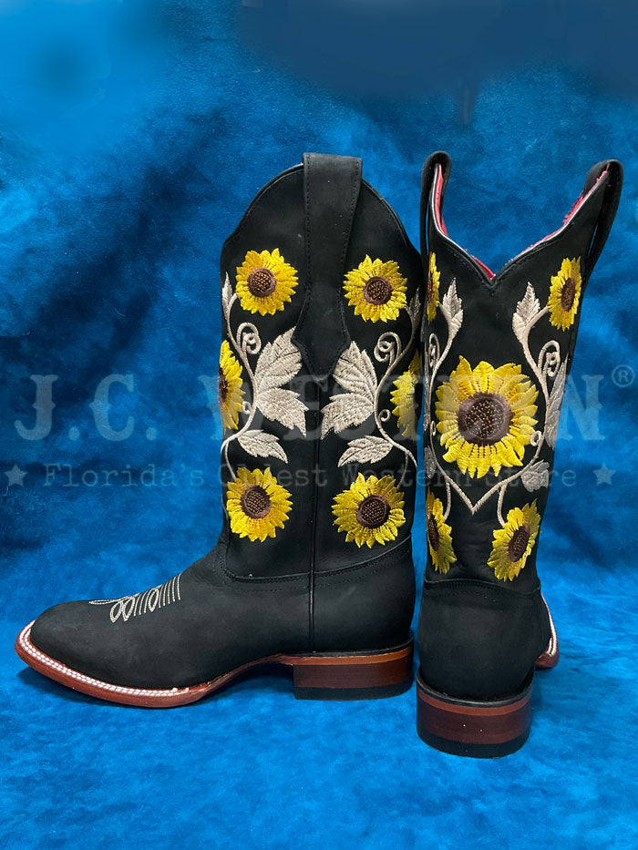 Los Altos 322G6205 Ladies CRAZY Flower Embroidery Boot Black front and inner side view. If you need any assistance with this item or the purchase of this item please call us at five six one seven four eight eight eight zero one Monday through Saturday 10:00a.m EST to 8:00 p.m EST