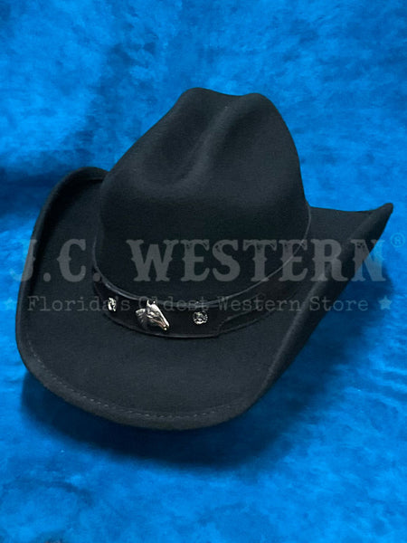 Bullhide 0483BL HORSING AROUND Kids Premium Wool Western Hat Black side / front view. If you need any assistance with this item or the purchase of this item please call us at five six one seven four eight eight eight zero one Monday through Saturday 10:00a.m EST to 8:00 p.m EST