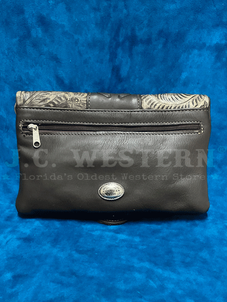 American West 7783078 Ladies Grab-and-Go Foldover Crossbody Distressed Charcoal Brown back view. If you need any assistance with this item or the purchase of this item please call us at five six one seven four eight eight eight zero one Monday through Saturday 10:00a.m EST to 8:00 p.m EST