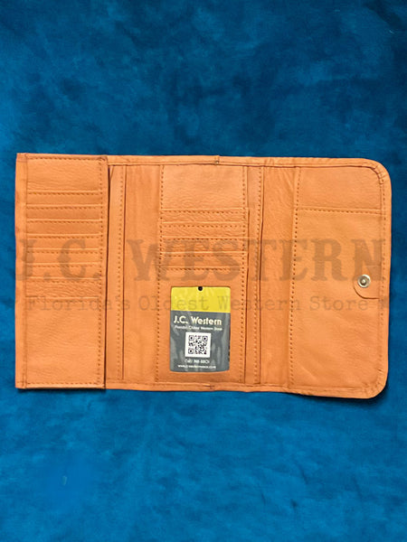 American West 1515282 Ladies Tri-Fold Wallet Tan inside open view. If you need any assistance with this item or the purchase of this item please call us at five six one seven four eight eight eight zero one Monday through Saturday 10:00a.m EST to 8:00 p.m EST