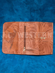 American West 1565282 Ladies Tri-Fold Wallet Brown open outside view. If you need any assistance with this item or the purchase of this item please call us at five six one seven four eight eight eight zero one Monday through Saturday 10:00a.m EST to 8:00 p.m EST