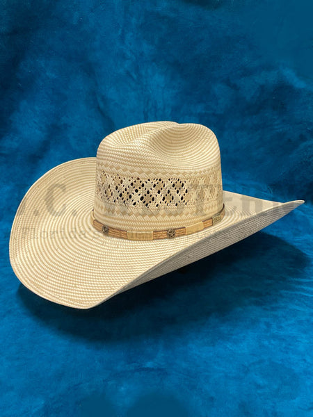 Larry Mahan MS4V42WYAX4414 10X WYATT Straw Hat Tan side / front view. If you need any assistance with this item or the purchase of this item please call us at five six one seven four eight eight eight zero one Monday through Saturday 10:00a.m EST to 8:00 p.m EST