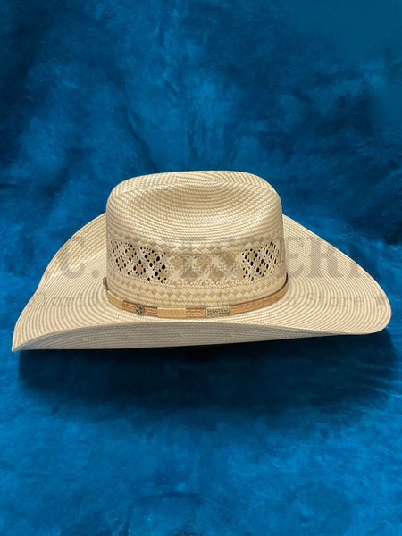 Larry Mahan MS4V42WYAX4414 10X WYATT Straw Hat Tan left side view. If you need any assistance with this item or the purchase of this item please call us at five six one seven four eight eight eight zero one Monday through Saturday 10:00a.m EST to 8:00 p.m EST
