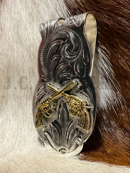 Fashionwest MC-01G Guns Western Money Clip Gold And Silver front view. If you need any assistance with this item or the purchase of this item please call us at five six one seven four eight eight eight zero one Monday through Saturday 10:00a.m EST to 8:00 p.m EST