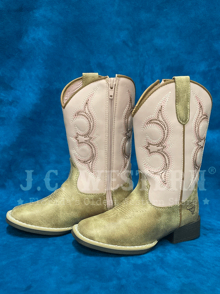 Twister 446003624 Kids POSY Western Boot Light Pink And Tan inner and outter side view. If you need any assistance with this item or the purchase of this item please call us at five six one seven four eight eight eight zero one Monday through Saturday 10:00a.m EST to 8:00 p.m EST