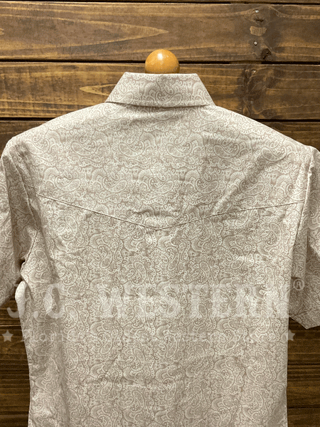 Ely Cattleman 2023098-KA Mens Short Sleeve Paisley Print Western Shirt Khaki back view. If you need any assistance with this item or the purchase of this item please call us at five six one seven four eight eight eight zero one Monday through Saturday 10:00a.m EST to 8:00 p.m EST