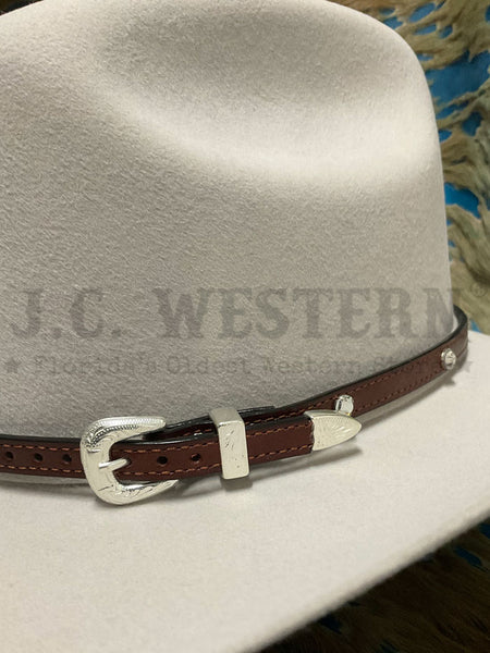 Fashionwest LC48-BRN Leather Rhinestones Hatband Brown buckle view. If you need any assistance with this item or the purchase of this item please call us at five six one seven four eight eight eight zero one Monday through Saturday 10:00a.m EST to 8:00 p.m EST