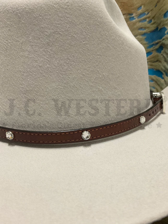 Fashionwest LC48-BRN Leather Rhinestones Hatband Brown buckle view. If you need any assistance with this item or the purchase of this item please call us at five six one seven four eight eight eight zero one Monday through Saturday 10:00a.m EST to 8:00 p.m EST