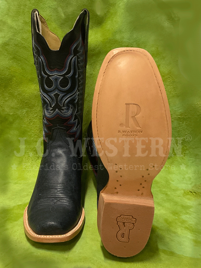 R.Watson RW7103-1 Mens Cape Buffalo Western Boot Midnight Blue front and side view. If you need any assistance with this item or the purchase of this item please call us at five six one seven four eight eight eight zero one Monday through Saturday 10:00a.m EST to 8:00 p.m EST
