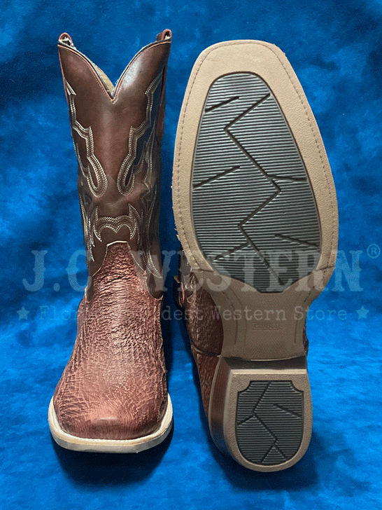 Corral A4418 Mens Shark Embroiery Horseman Toe Boot Honey Brown front and sole view. If you need any assistance with this item or the purchase of this item please call us at five six one seven four eight eight eight zero one Monday through Saturday 10:00a.m EST to 8:00 p.m EST