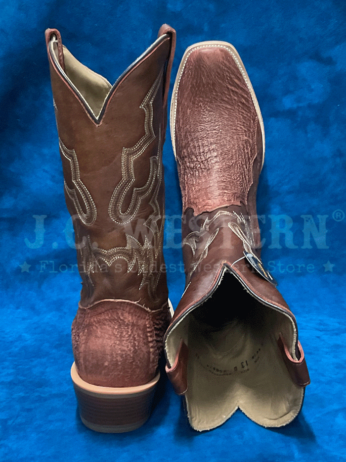 Corral A4418 Mens Shark Embroiery Horseman Toe Boot Honey Brown front and side view. If you need any assistance with this item or the purchase of this item please call us at five six one seven four eight eight eight zero one Monday through Saturday 10:00a.m EST to 8:00 p.m EST