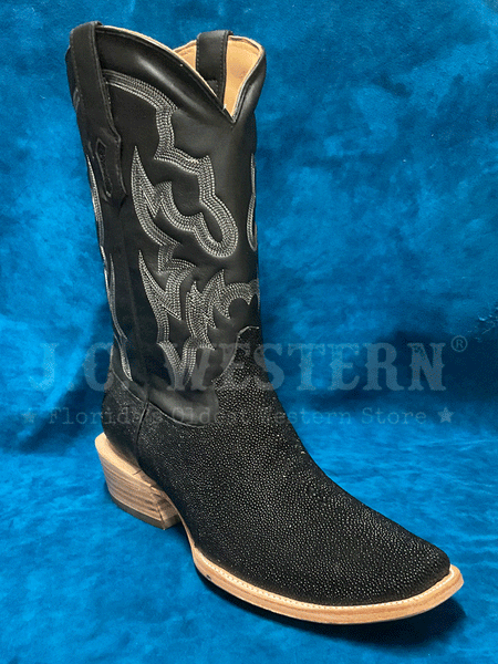 Corral A4423 Mens Stingray Embroidery Horseman Toe Boot Black front and side view. If you need any assistance with this item or the purchase of this item please call us at five six one seven four eight eight eight zero one Monday through Saturday 10:00a.m EST to 8:00 p.m EST