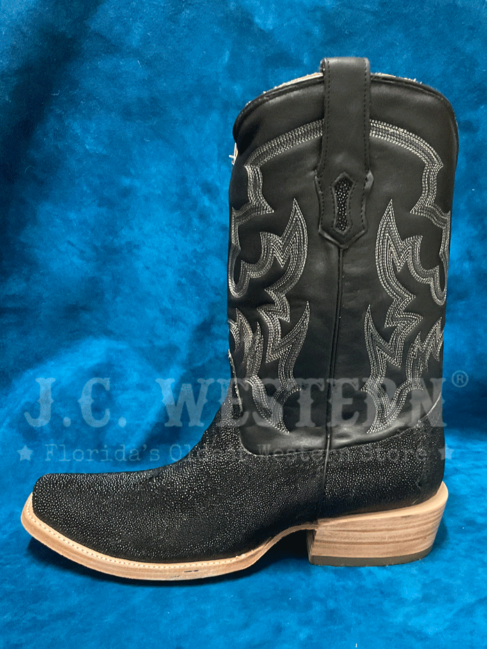 Corral A4423 Mens Stingray Embroidery Horseman Toe Boot Black front and side view. If you need any assistance with this item or the purchase of this item please call us at five six one seven four eight eight eight zero one Monday through Saturday 10:00a.m EST to 8:00 p.m EST