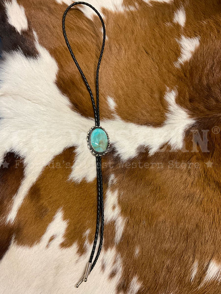 Fashionwest AC53T Large Oval Stone Western Bolo Tie Turquoise front view. If you need any assistance with this item or the purchase of this item please call us at five six one seven four eight eight eight zero one Monday through Saturday 10:00a.m EST to 8:00 p.m EST
