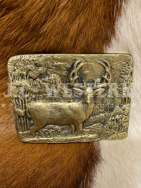 Colorado Silver Star 5-5750-B Deer Buck Rectangular Buckle Brass front view.