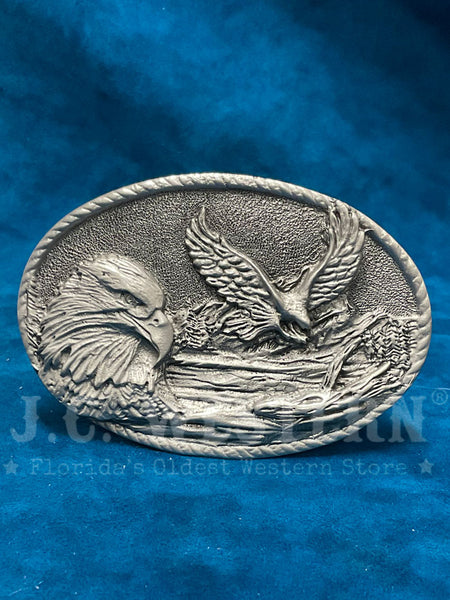 Colorado Silver Star 5-8658-P Two Eagles Oval Buckle Silver front view. If you need any assistance with this item or the purchase of this item please call us at five six one seven four eight eight eight zero one Monday through Saturday 10:00a.m EST to 8:00 p.m EST