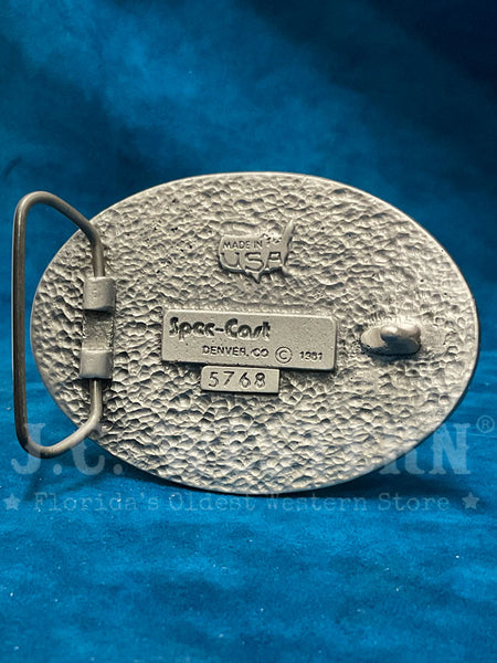 Colorado Silver Star 5-5768-P Bull Rider Oval Buckle Silver back view. If you need any assistance with this item or the purchase of this item please call us at five six one seven four eight eight eight zero one Monday through Saturday 10:00a.m EST to 8:00 p.m EST