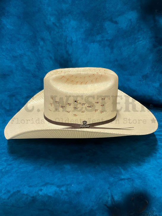 Ariat A73242 Bangora Straw Hat Ivory Tan left side view. If you need any assistance with this item or the purchase of this item please call us at five six one seven four eight eight eight zero one Monday through Saturday 10:00a.m EST to 8:00 p.m EST