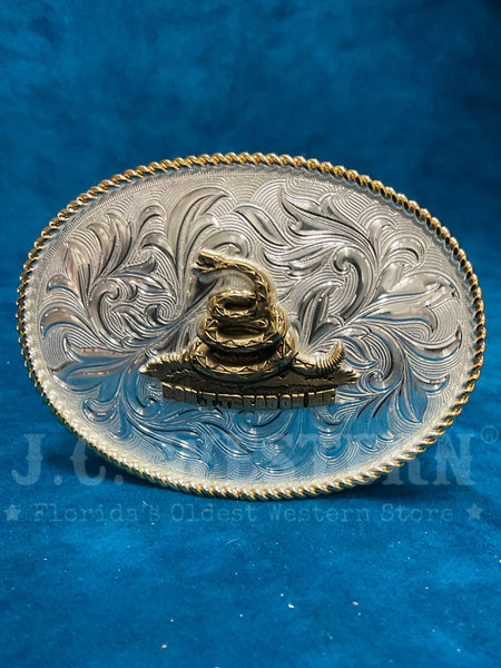 Montana Silversmiths 1256-1006M Don't Treat On Me Western Buckle Silver front view. If you need any assistance with this item or the purchase of this item please call us at five six one seven four eight eight eight zero one Monday through Saturday 10:00a.m EST to 8:00 p.m EST