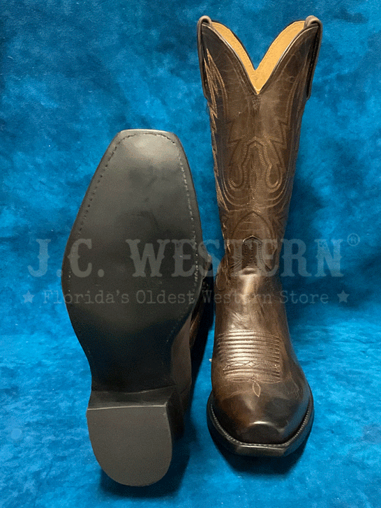 Lucchese N1556.74 Mens CORBIN Mad Dog Goat Boots Dark Chocolate Brown front and sole view. If you need any assistance with this item or the purchase of this item please call us at five six one seven four eight eight eight zero one Monday through Saturday 10:00a.m EST to 8:00 p.m EST
