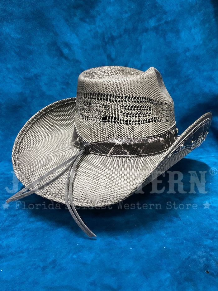 Bullhide NO RETURNS 5006 Fashion Western Straw Hat Black side / front view. If you need any assistance with this item or the purchase of this item please call us at five six one seven four eight eight eight zero one Monday through Saturday 10:00a.m EST to 8:00 p.m EST