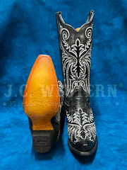 Corral Z5209 Ladies Embroidery And Studs Overlay Western Boot Black sole and front view. If you need any assistance with this item or the purchase of this item please call us at five six one seven four eight eight eight zero one Monday through Saturday 10:00a.m EST to 8:00 p.m EST