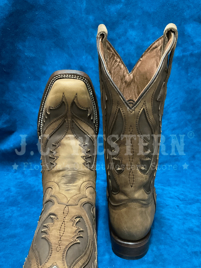 Circle G L6129 Ladies Embroidery Inlay Square Toe Boot Tan Chocolate front and side view. If you need any assistance with this item or the purchase of this item please call us at five six one seven four eight eight eight zero one Monday through Saturday 10:00a.m EST to 8:00 p.m EST