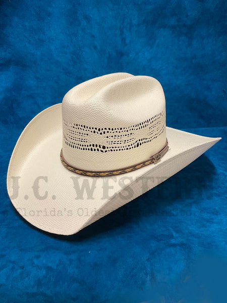 Justin JS1056BYSN40 20X BRYSON Western Straw Hat Ivory side / front view. If you need any assistance with this item or the purchase of this item please call us at five six one seven four eight eight eight zero one Monday through Saturday 10:00a.m EST to 8:00 p.m EST