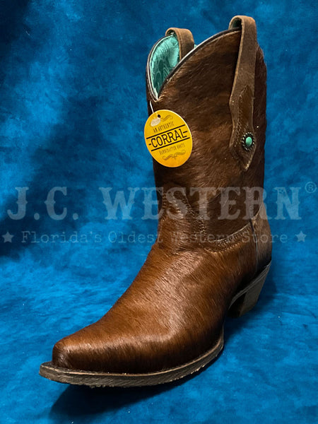 Corral C3586 Ladies Conchos Ankle Western Boot Brown side / front view. If you need any assistance with this item or the purchase of this item please call us at five six one seven four eight eight eight zero one Monday through Saturday 10:00a.m EST to 8:00 p.m EST