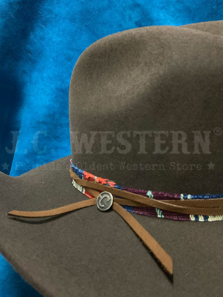 Corral LF0504342 JUSTIFIED Felt Hat Chocolate Dark Brown close up. If you need any assistance with this item or the purchase of this item please call us at five six one seven four eight eight eight zero one Monday through Saturday 10:00a.m EST to 8:00 p.m EST
