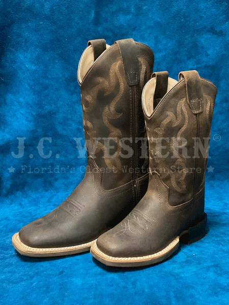 Old West BSC1904 BSY1904 Kids Square Toe Western Boot Dark Brown front and side view. If you need any assistance with this item or the purchase of this item please call us at five six one seven four eight eight eight zero one Monday through Saturday 10:00a.m EST to 8:00 p.m EST