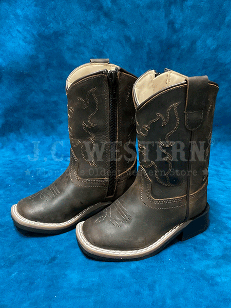 Old West BSI1904 Toddlers Square Toe Western Boot Dark Brown front and side view. If you need any assistance with this item or the purchase of this item please call us at five six one seven four eight eight eight zero one Monday through Saturday 10:00a.m EST to 8:00 p.m EST